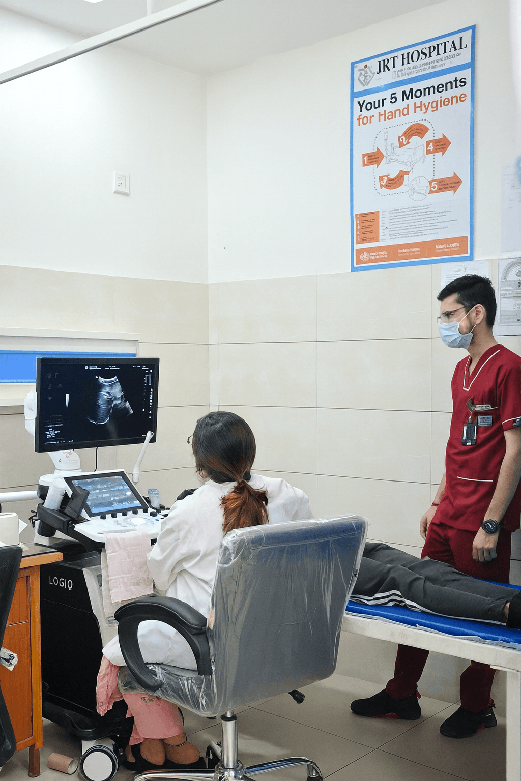 Ultrasound room with modern GE ultrasound machine